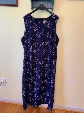 R&K Navy Floral Sleeveless Shift Dress with Lavender Accents